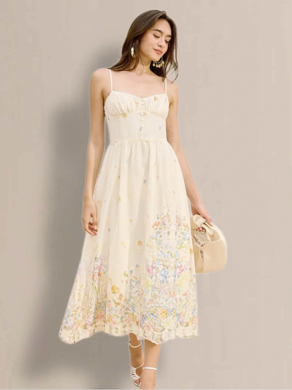 Commense Cream Floral Midi Dress - Picture 1 of 11